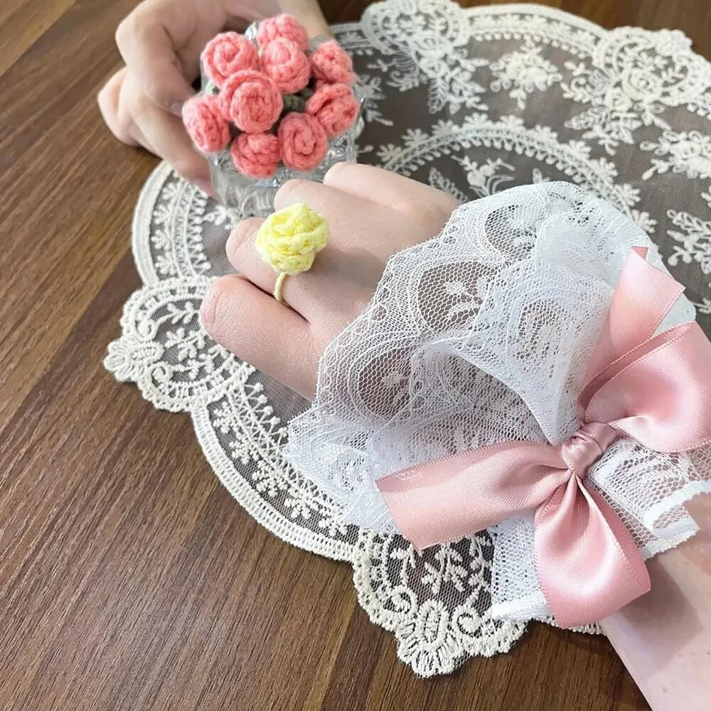Women's Lotus Root Bow Sexy Lace Hand Sleeve Gloves Elastic Bracelet Cuffs Wrist